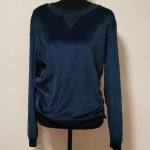 Honeydew velour pullover scoop neck sweater emerald green blue Sz XL